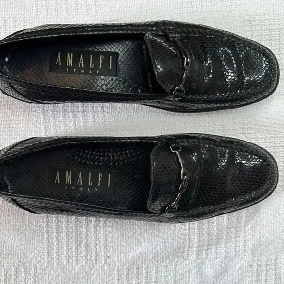 Amalfi Shoes - Amalfi leather black snakeskin loafers size 6 1/2b